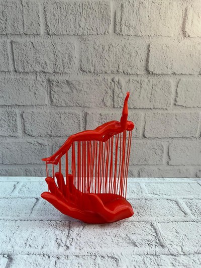 Kırmızı El ve İnsan Figürü Dekoratif Biblo Salon Ofis Raf ve Konsol Üstü İçin 12x18 cm