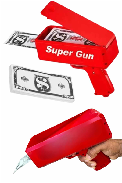 Kırmızı Parti Oyuncağı Para Saçma Fırlatma Tabancası Makinesi Super Money