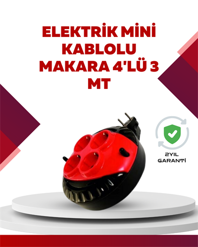 Kırmızı Renk 3 Metre 4’lü Kablolu Priz Makarası