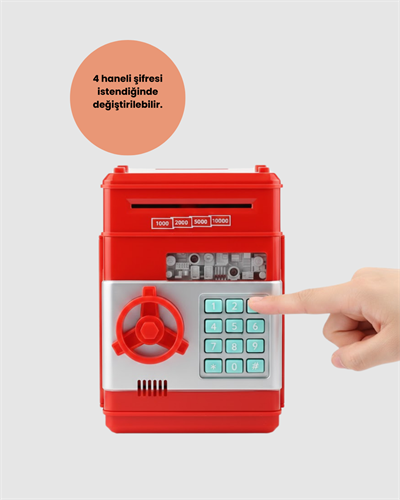 Kırmızı Şifreli ATM Kasa Para Yutan Kumbara