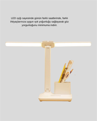 Kısılabilir LED Masa Lambası – Kalemlik ve Telefon Standlı, Göz Yormayan Işık