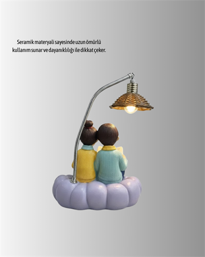 Kitap Okuyan Çift Figürlü Gece Lambası Romantik Dekoratif Masa Lambası