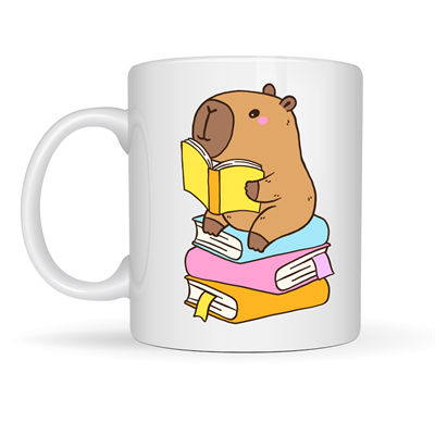 Kitap Okuyan Kapibara Tasarımlı Porselen Kupa MODEL 100 – Kahve & Çay Keyfi İçin Sıcacık ve Sevimli Tasarım CAPYBARA