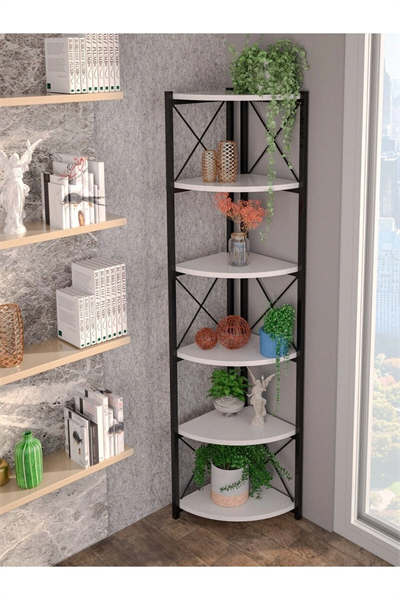 Kitaplık Çiçeklik 6 Raflı Beyaz Çok Amaçlı Stand Altı Bölmeli 160*30*43