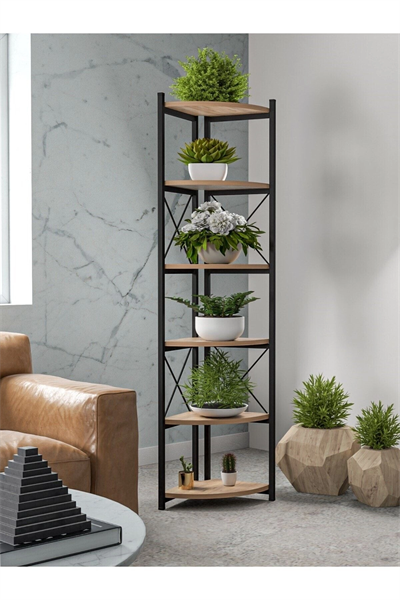 Kitaplık Çiçeklik 6 Raflı Ceviz Çok Amaçlı Stand Altı Bölmeli 160*30*43