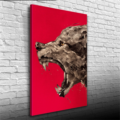 Kızgın Kurt , Kırmızı ve Gri Tonlarda Kanvas Tablo 50 x 70