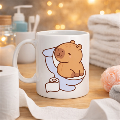 Komik Kapibara Tuvalet Tasarımlı Porselen Kupa MODEL 105 – Eğlenceli Kahve Kupası , Ofis & Ev İçin Mizahi Hediye