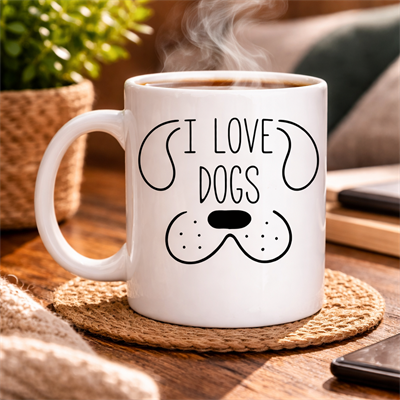 Köpek Severlere Özel “I Love Dogs” Kupa MODEL 182– Sevimli Köpek Tasarımlı Porselen Kahve Kupası – Hediyelik Kupa