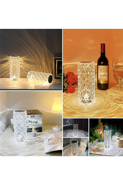 Kristal Lamba Masa Lambası Şarjlı Masa Lambası Dokunmatik Sensör Usb Şarjlı