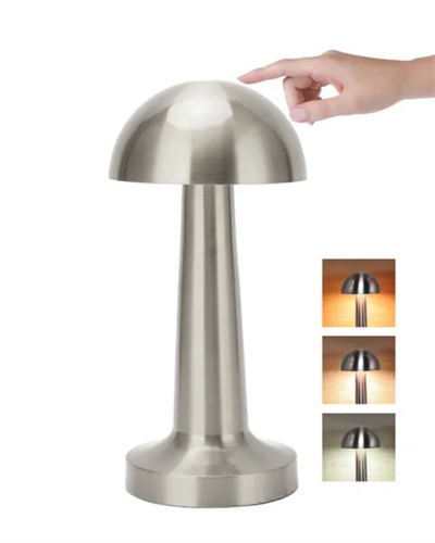 Krom Mantar Masa Lambası Dokunmatik 3 Renk LED Şarjlı Taşınabilir Gece Lambası