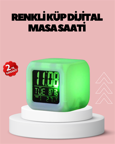 Kronometre ve Takvim Destekli Renk Değiştiren LED Dijital Küp Saat