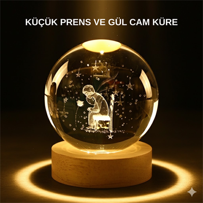 Küçük Prens Işıklı Küre Lamba Ahşap Taban Büyük Boy Hediyelik