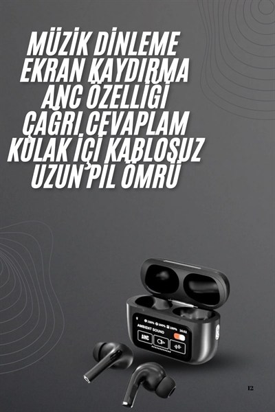 Kulak İçi Bluetooth Kulaklık Ekranlı Müzik Dinleme Çağrı Cevaplama Siyah