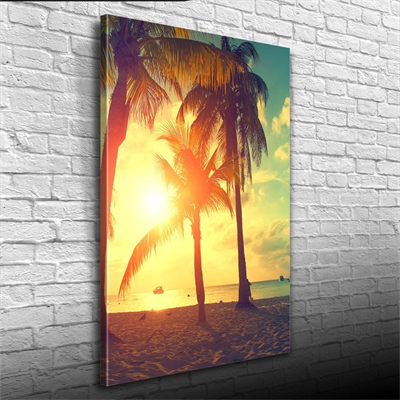 Kumsalda  Palmiyeler  & Günbatımı Kanvas Tablo 50 x 70