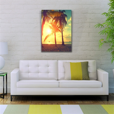 Kumsalda  Palmiyeler  & Günbatımı Kanvas Tablo 50 x 70