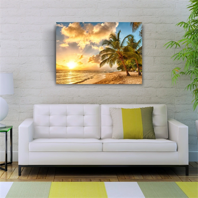 Kumsalda  Palmiyeler ve Günbatımı Kanvas Tablo 50 x 70