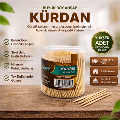 Kürdan Büyük Boy Ahşap Kürdan Hijyenik Paket Tek Kullanımlık Dayanıklı Kürdan Seti 1 Adet