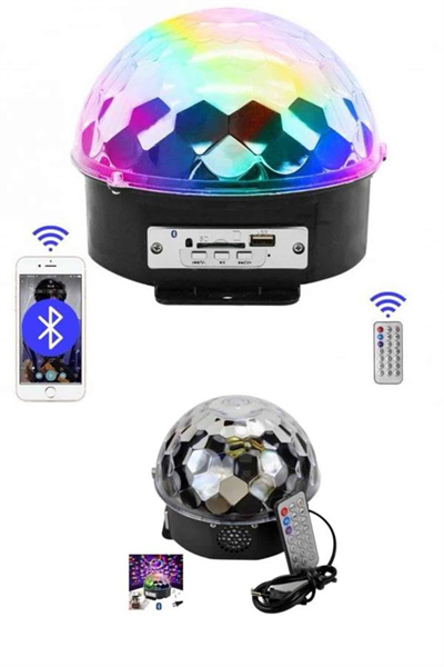Küre Disko Topu Müzik Çalar Renkli Lazer Işıklı Bluetooth Disko Parti Işığı Kumandalı