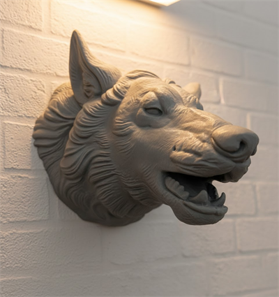 Kurt Başı Duvar Aksesuarı Gri Renk Asılabilir Hediyelik Figür