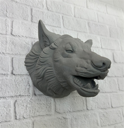 Kurt Başı Duvar Aksesuarı Gri Renk Asılabilir Hediyelik Figür