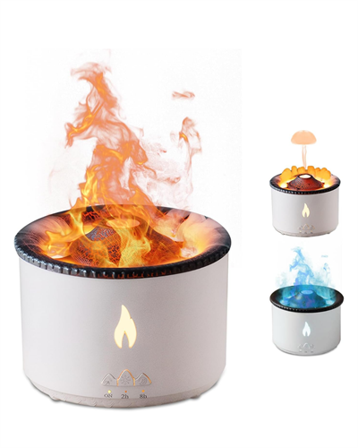 LED Alev Efektli Aroma Difüzörü Ultrasonik Hava Nemlendirici Gece Lambası Fonksiyonlu