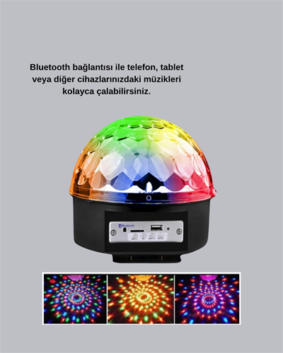 LED Disko Küresi Bluetooth Hoparlörlü Ritimle Senkronize Döner Işıklı