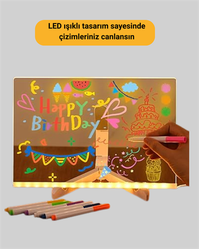 LED Işıklı Akrilik Yazı Tahtası Renkli Kalem Setiyle