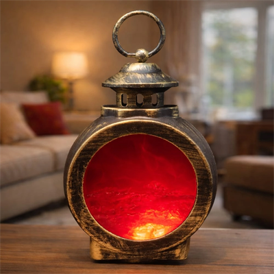 LED Işıklı Alev Efektli Dekoratif Şömine Fener