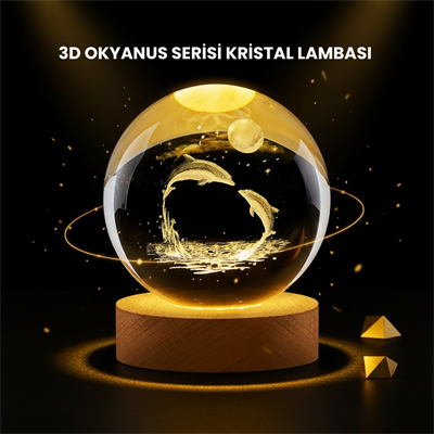 LED Işıklı Yunus Küre Ahşap Standlı Modern Dekoratif Aksesuar