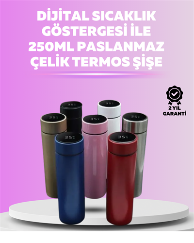 LED Sıcaklık Ölçerli 250 ml Yalıtımlı Termos Şişe