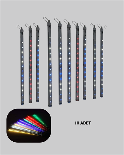 LED Yağmur Işığı Seti 10 Adet Meteor Çubuk Aydınlatma