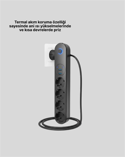 Led Anahtarlı Akım Korumalı Çoklu Priz 4 Priz 3 USB Girişli