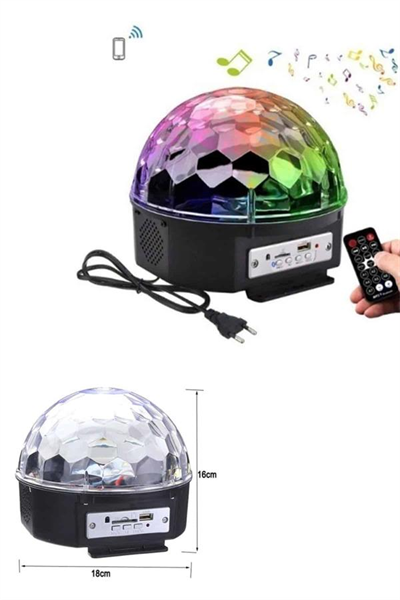 Led Işık Disko Topu Bluetooth Hoparlörlü USB Müzik Çalar Kumandalı