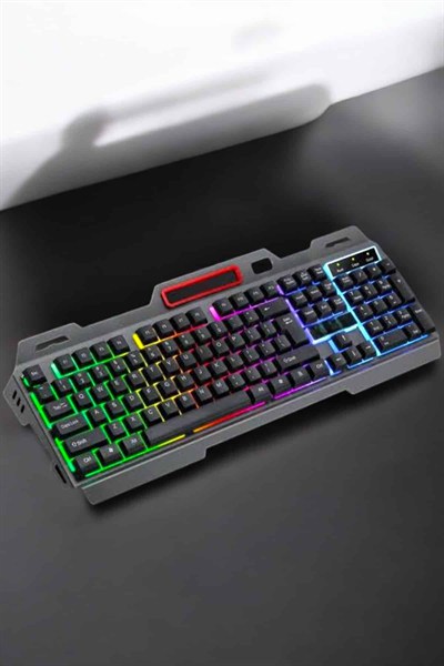 Led Işıklı  Klavye Usb Girişli RGB Işıklı Q Klavye Mouse Hediyeli