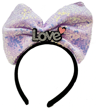 Led Işıklı Gümüş Love Yazılı Lila Fiyonk Taç
