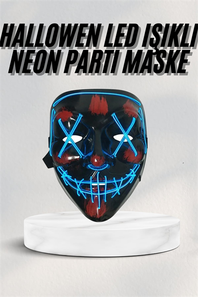 Led Işıklı Neon Maske Cadılar Bayramı Maskesi Korkunç Korku Maskesi