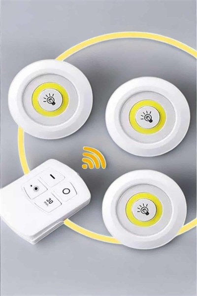 Led Lamba 3lü Uzaktan Kumandalı Yapışkanlı Beyaz Işık