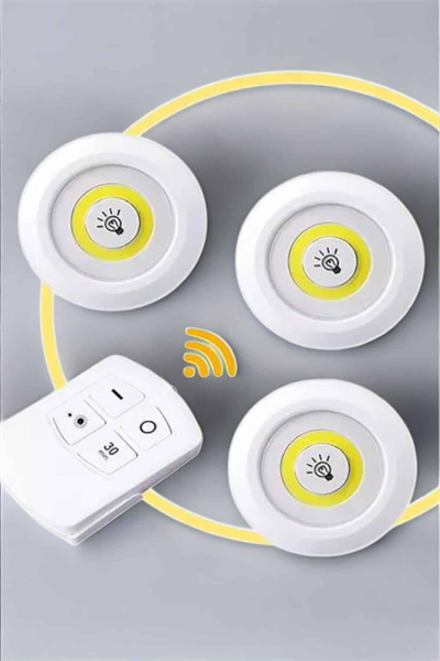 Led Lamba 3lü Uzaktan Kumandalı Yapışkanlı Beyaz Işık
