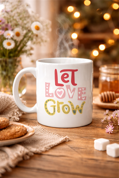 Let Love Grow Tasarımlı Porselen Kupa Model 37 – Sevgi Temalı Özel Hediye Kupası