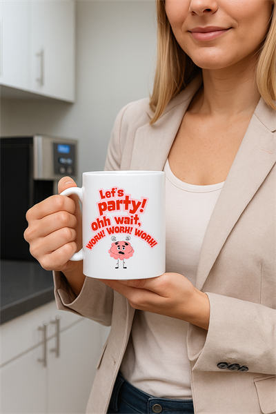 Let’s Party Work Temalı Komik Tasarım Kupa Model 226 Eğlenceli Baskılı Seramik Kahve Kupası