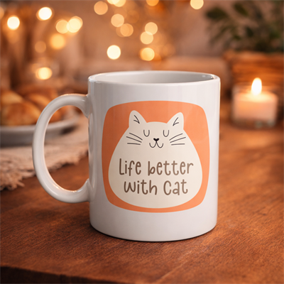 Life Better With Cat – Sevimli Kedi Tasarımlı Porselen Kupa MODEL 65 Kahve & Çay Kupası  Hediyelik Kupa