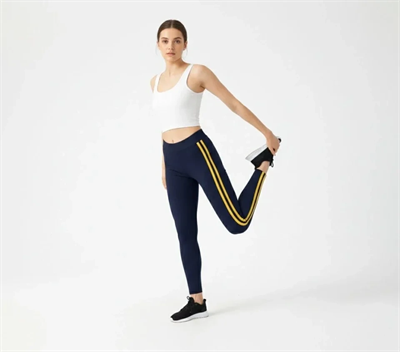 Likralı Yan Sarı Şeritli Detaylı Tayt - Siyah