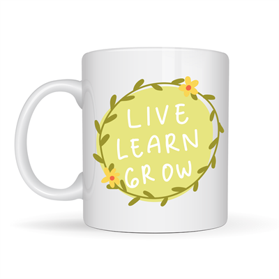 Live Learn Grow Motivasyon Kupası MODEL 133 – YAŞA , ÖĞREN , GELİŞ İlham Veren Tasarım, Porselen Kupa, Pozitif Mesajlı Kahve & Çay Kupası