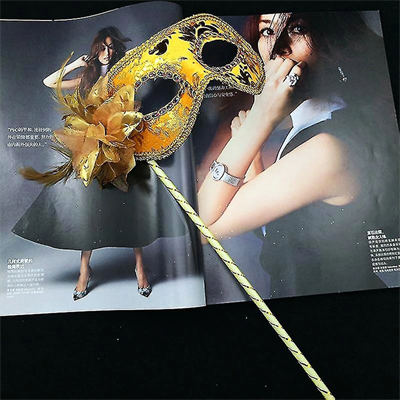 Lüks Taşlı Saplı Balo Maskesi Altın Renk