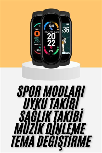 M6 Akıllı Bileklik Siyah Adımsayar Spor Takibi Android ve İOS Uyumlu