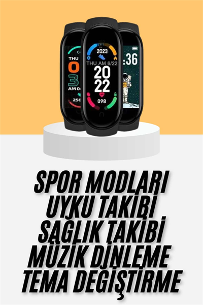 M6 Akıllı Bileklik Siyah Adımsayar Spor Takibi Android ve İOS Uyumlu