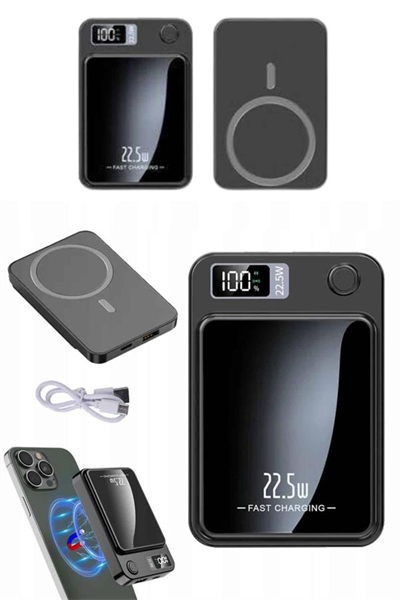 Magsafe Powerbank 10.000 mAh 22.5 Watt Hızlı Şarj Göstergeli Kablosuz Taşınabilir Şarj