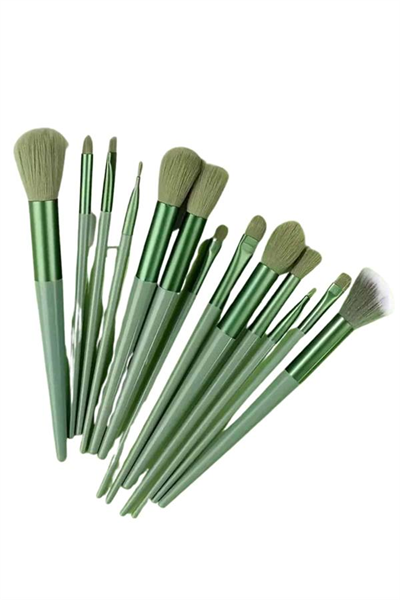 Makyaj Fırça Seti Yeşil 13 Parça Fondöten Fırçası Allık Fırçası Far Fırçası