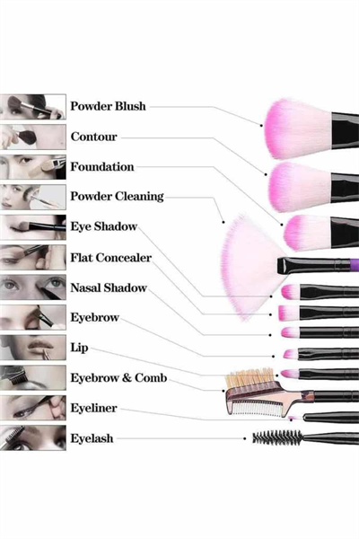 Makyaj Fırçası 12 Parça Set Yumuşak Uçlu Göz Makyajına Uygun Hafif ve Taşınabilir Çanta