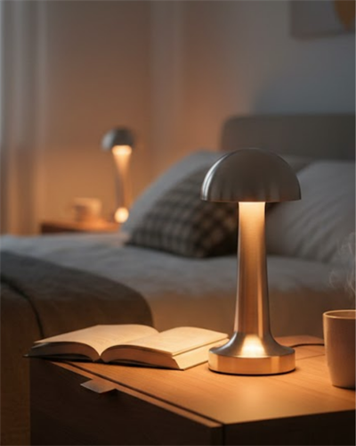 Mantar Masa Lambası Dokunmatik 3 Renk Işık Şarjlı Kablosuz Modern Krom Tasarım